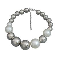 Zinc Alloy Jewelry Necklace with Copper Coated Plastic & Plastic Pearl with 3.18inch extender chain fashion jewelry & for woman nickel lead & cadmium free Length Approx 15.59 Inch Sold By PC