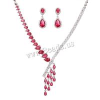 Tibetan Style Jewelry Sets, earring & necklace, platinum color plated, micro pave cubic zirconia & for woman, more colors for choice, nickel, lead & cadmium free, 5cm,1x3cm, Length:42 cm, Sold By Set