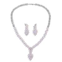 Zinc Alloy Jewelry Sets earring & necklace platinum color plated micro pave cubic zirconia & for woman nickel lead & cadmium free 4cm 3.6cm Length 42 cm Sold By Set