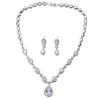 Tibetan Style Jewelry Sets, earring & necklace, Teardrop, platinum color plated, micro pave cubic zirconia & for woman, nickel, lead & cadmium free, 2.1cm,3.1cm, Length:43 cm, Sold By Set