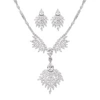 Tibetan Style Jewelry Sets, Stud Earring & necklace, platinum color plated, micro pave cubic zirconia & for woman, nickel, lead & cadmium free, 4x6.5cm,2x3.4cm, Length:42 cm, Sold By Set