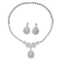 Tibetan Style Jewelry Sets, earring & necklace, Teardrop, platinum color plated, micro pave cubic zirconia & for woman, nickel, lead & cadmium free, 2.5x5.2cm,4.1cm, Length:45 cm, Sold By Set