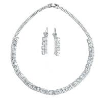 Zinc Alloy Jewelry Sets earring & necklace platinum color plated micro pave cubic zirconia & for woman nickel lead & cadmium free Length 39 cm Sold By Set