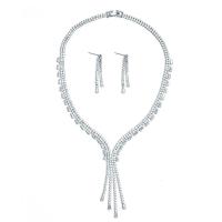 Zinc Alloy Jewelry Sets earring & necklace platinum color plated micro pave cubic zirconia & for woman nickel lead & cadmium free 6cm Length 40 cm Sold By Set