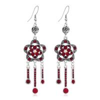 Tibetan Style Drop Earrings, Flower, plated, fashion jewelry & for woman & with rhinestone, more colors for choice, 22x85mm, Sold By Pair