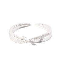 925 Sterling Silver Cuff Finger Ring, Leaf, plated, adjustable & micro pave cubic zirconia & for woman, more colors for choice, Hole:Approx 1mm, US Ring Size:6.5, Sold By PC