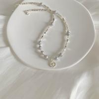 925 пробы Ожерелье, с Пресноводные жемчуги, плакирован серебром, ювелирные изделия моды & Женский, длина:Приблизительно 15.7 дюймовый, продается PC