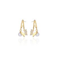 925 Sterling Silver Drop Earring with Shell Pearl Butterfly plated fashion jewelry & for woman & with rhinestone 23.50mm Approx 1.5mm Sold By Pair