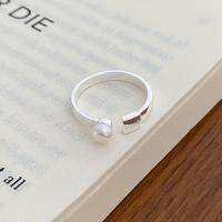 925 Ezüst Mandzsetta Finger Ring, -val Édesvízi gyöngy, ezüst színű bevonattal, divat ékszerek & állítható & A levél minta & a nő, Méret:7, Által értékesített PC