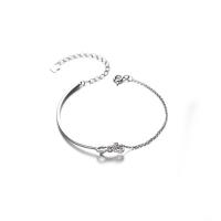 925 Sterling Silver Bracelet, with 2inch extender chain, Bowknot, platinum plated, fashion jewelry & micro pave cubic zirconia & for woman, 7x13.50mm, Length:Approx 5.1 Inch, Sold By PC