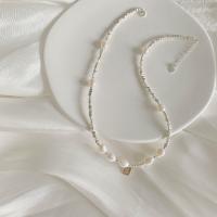 925 пробы Ожерелье, с Пресноводные жемчуги, Геометрический узор, плакирован серебром, ювелирные изделия моды & Женский, длина:Приблизительно 15.7 дюймовый, продается PC
