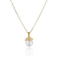 925 Sterling Silver Necklace, with Shell Pearl, with 1.2inch extender chain, Geometrical Pattern, plated, fashion jewelry & oval chain & micro pave cubic zirconia & for woman, more colors for choice, Length:Approx 15.4 Inch, Sold By PC