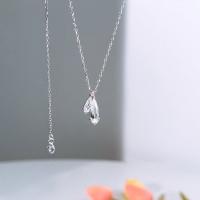 925 Sterling Silver Necklace, with 2inch extender chain, Teardrop, platinum plated, cross chain & micro pave cubic zirconia & for woman, Hole:Approx 1.5mm, Length:Approx 15.7 Inch, Sold By PC