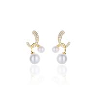 925 Sterling Silver Drop Earring with Shell Pearl plated fashion jewelry & micro pave cubic zirconia & for woman 5-7.5mm Sold By Pair