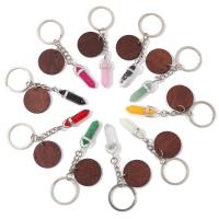 Porte-clés, Cristal naturel, avec bois & alliage de zinc, unisexe, plus de couleurs à choisir, Longueur Environ 9.5 cm, Vendu par PC