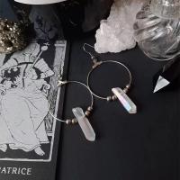 Boucles d'oreilles Quartz naturel, quartz clair, avec alliage de zinc, fait à la main, bijoux de mode & pour femme, 50x35mm, Vendu par paire