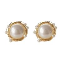 Freshwater Pearl Earrings, Brass, with Freshwater Pearl, gold color plated, fashion jewelry & for woman, two different colored, 18x18mm, Sold By Pair