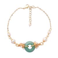 Brass Bracelet & Bangle, with Gemstone, with 4cm extender chain, gold color plated, fashion jewelry & for woman, two different colored, Length:18 cm, Sold By PC