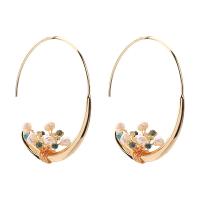 Freshwater Pearl Earrings, Brass, with Freshwater Pearl & Quartz, gold color plated, fashion jewelry & for woman, two different colored, 42x35mm, Sold By Pair