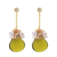 Freshwater Pearl Earrings Brass with Gemstone & Shell & Freshwater Pearl gold color plated fashion jewelry & for woman & with cubic zirconia two different colored Sold By Pair