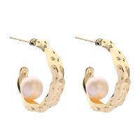 Freshwater Pearl øreringe, Messing, med Ferskvandsperle, guldfarve belagt, mode smykker & for kvinde, to forskellige farvede, 24x23mm, Solgt af par