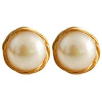Freshwater Pearl Earrings, Brass, with Freshwater Pearl, 925 sterling silver post pin, 14K gold plated, fashion jewelry & for woman, two different colored, 15mm, Sold By Pair