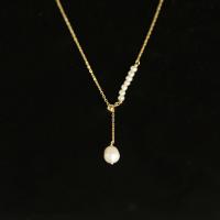 Freshwater Pearl Brass Chain Necklace, cobre, with Pérolas de água doce, with 4cm extender chain, cromado de cor dourada, joias de moda & para mulher, dois diferentes cores, 29x31mm, comprimento 39 cm, vendido por PC
