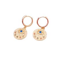 Cubic Zirconia Micro Pave Brass Earring, Round, 14K gold plated, fashion jewelry & evil eye pattern & micro pave cubic zirconia & for woman, multi-colored, 35x15mm, Sold By Pair