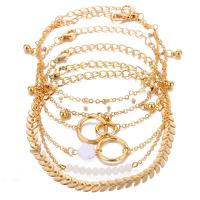 Bracelet en alliage de zinc, avec résine, avec 5cm chaînes de rallonge, Placage de couleur d'or, 6 pièces & bijoux de mode & pour femme, deux couleurs différentes, Longueur:17 cm, Vendu par fixé
