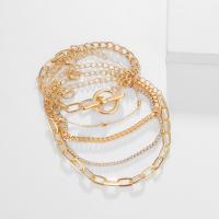 Bracelet en alliage de zinc, Placage de couleur d'or, 5 pièces & bijoux de mode & pour femme & avec strass, doré, Vendu par fixé