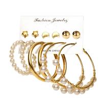 alliage de zinc Boucles d'oreilles, avec perle de plastique, Placage, 6 pièces & bijoux de mode & styles différents pour le choix & pour femme & avec strass, plus de couleurs à choisir, Vendu par fixé