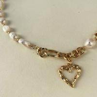 Freshwater Pearl Brass Chain Necklace, cobre, with Pérolas de água doce, Banhado a ouro 14K, joias de moda & para mulher, dois diferentes cores, comprimento 43.5 cm, vendido por PC