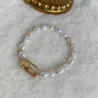 Bracelet en perles de culture d'eau douce, laiton, avec perle d'eau douce cultivée, Plaqué d'or 14K, bijoux de mode & pour femme, deux couleurs différentes, Vendu par 20 cm brin