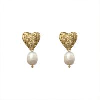 Freshwater Pearl Earrings Brass with Freshwater Pearl 14K gold plated fashion jewelry & for woman two different colored 25mm Sold By Pair
