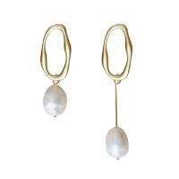 Boucles d'oreilles asymétriques, laiton, avec perle d'eau douce cultivée, Plaqué d'or 14K, bijoux de mode & pour femme, deux couleurs différentes, Vendu par paire