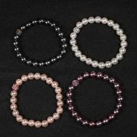 Freshwater Cultured Pearl Bracelet, Freshwater Pearl, with Rhinestone Clay Pave Bead & Elastic Thread, handmade, Natural & fashion jewelry & for woman, more colors for choice, 8mm, Sold Per 18 cm Strand