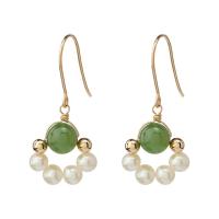 Freshwater Pearl Earrings with Jasper Stone & Brass 14K gold plated fashion jewelry & for woman two different colored 1.3cm 1.5-2cm Sold By Pair
