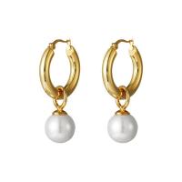 Boucles d'oreilles en perles d'eau douce, perle d'eau douce cultivée, avec laiton, Rond, Plaqué d'or 18K, bijoux de mode & styles différents pour le choix & pour femme, plus de couleurs à choisir, 23x39mm, Vendu par paire