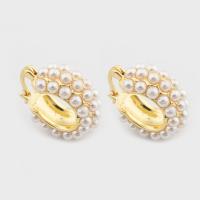 Laiton Leverback boucle d'oreille, avec perle de plastique, couleur de haute qualité d'or plaqué, bijoux de mode & pour femme, protéger l'environnement, sans nickel, plomb et cadmium, 22x23x5mm, Vendu par paire