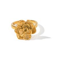 Anel de dedo de aço inoxidável, Aço inoxidável 304, Flor, 18K banhado a ouro, joias de moda & para mulher, dourado, 15.20mm, vendido por PC