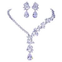 Tibetan Style Jewelry Sets, earring & necklace, platinum color plated, fashion jewelry & micro pave cubic zirconia & for woman, more colors for choice, nickel, lead & cadmium free, 6.5cm,4cm, Length:44 cm, Sold By Set