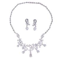 Tibetan Style Jewelry Sets, earring & necklace, platinum color plated, fashion jewelry & micro pave cubic zirconia & for woman, nickel, lead & cadmium free, 3.7cm,3.8cm, Length:45 cm, Sold By Set