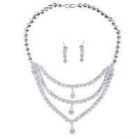 Zinc Alloy Jewelry Sets earring & necklace platinum color plated fashion jewelry & micro pave cubic zirconia & for woman nickel lead & cadmium free 2.1cm 2.8cm Length 44 cm Sold By Set