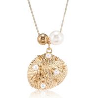 Tibetan Style Jewelry Necklace, with Shell & Plastic Pearl, with 4.6CM extender chain, gold color plated, fashion jewelry & different styles for choice & micro pave cubic zirconia & for woman, more colors for choice, 28mm, Length:Approx 49.5 cm, Sold By Set