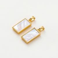 Bijoux pendentifs en laiton, avec coquille blanche, rectangle, Plaqué d'or, DIY, Or, 9x18mm, Trou:Environ 3mm, Vendu par PC