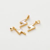 Mässing Smycken Hängen, med White Shell, Blixt Symbol, äkta guldpläterad, DIY, guld, 10x21mm, Hål:Ca 1.3mm, Säljs av PC