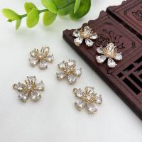 Cubic Zirconia Brass Pendants with Cubic Zirconia Flower KC gold color plated DIY Sold By PC