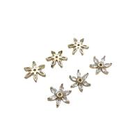 Brass Bead Cap, with Cubic Zirconia, petals, KC gold color plated, DIY, 13.80mm, Sold By PC