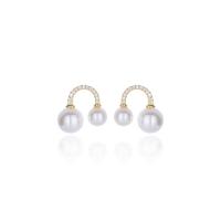 925 Sterling Silver Stud Earring with Shell Pearl plated micro pave cubic zirconia & for woman Sold By Pair