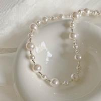 925 Sterling Silver Necklace with Glass Pearl silver color plated fashion jewelry & for woman Length Approx 15.7 Inch Sold By PC